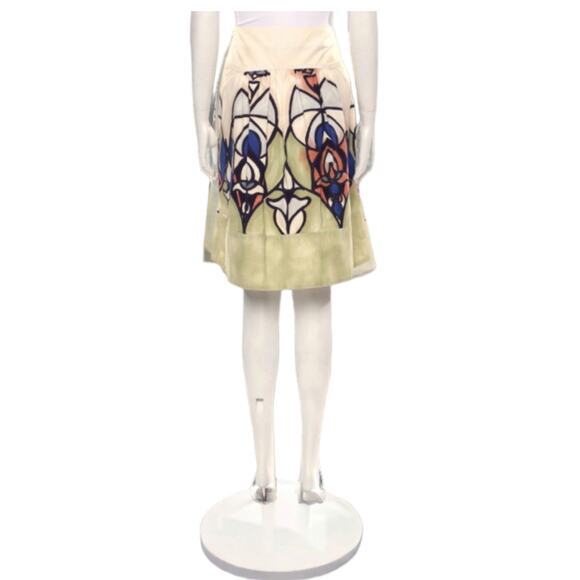 NEW MARNI A-Line High Waist Skirt Size 2 Stained Glass Design Knee Mid Length - Picture 2 of 9